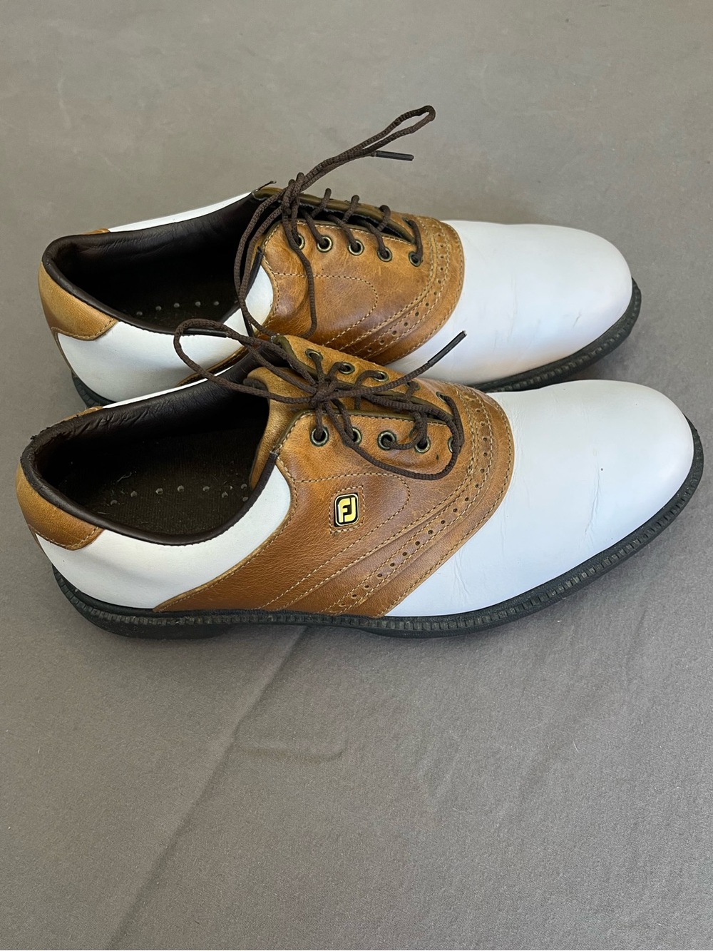 FootJoy Superlites Men’s Size 9 Saddle Oxford Golf Shoes Leather White Brown